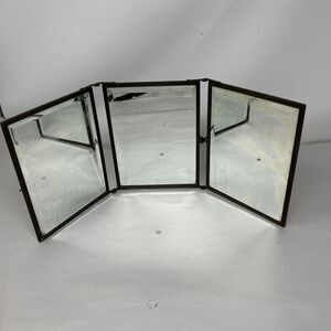 Vintage Antique Tri-Fold Vanity/Triptych Mirror w/Waterfall & Embossed Panels